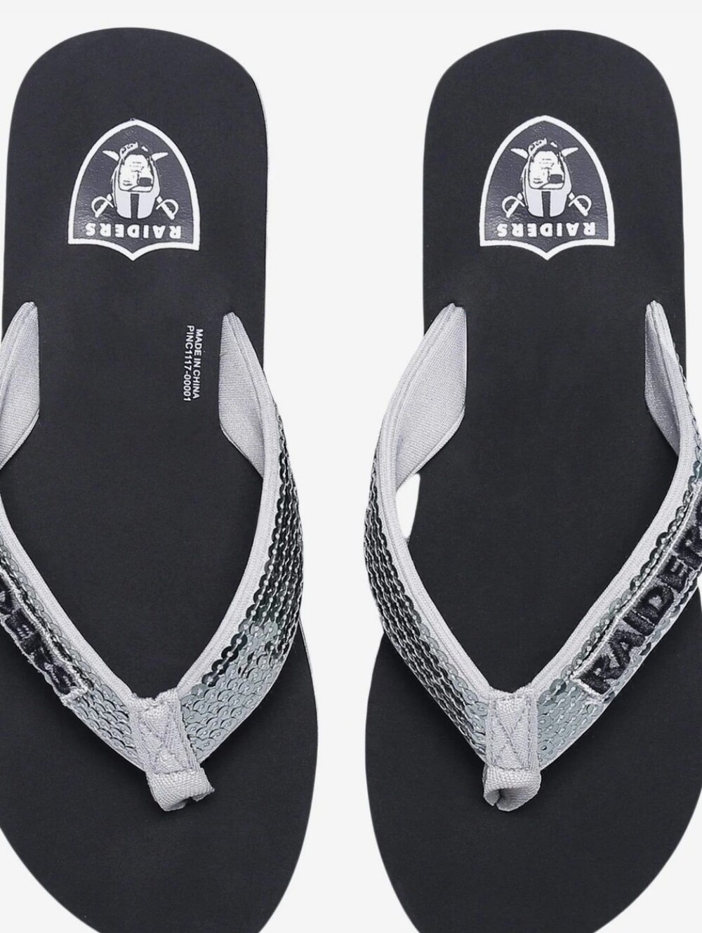 Las Vegas Raiders Womens Sequin Flip Flop Size XL 11/12
